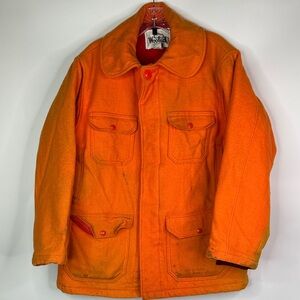 Vintage Woolrich Wool Blaze Orange Hunting Quilt Lined Jacket Size 42 70s